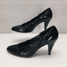 Vintage 90s Stuart Weitzman for Mr Seymour Black Leaf Heel Pump Size 9 M Leather