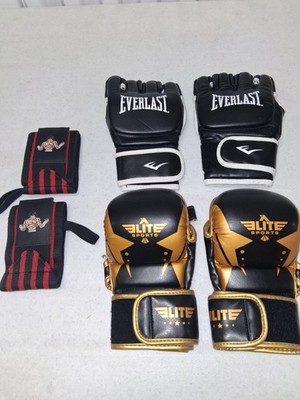 MMA Boxing Gloves Lot Everlast XL Elite Sports Small w Wrist Wraps Gear