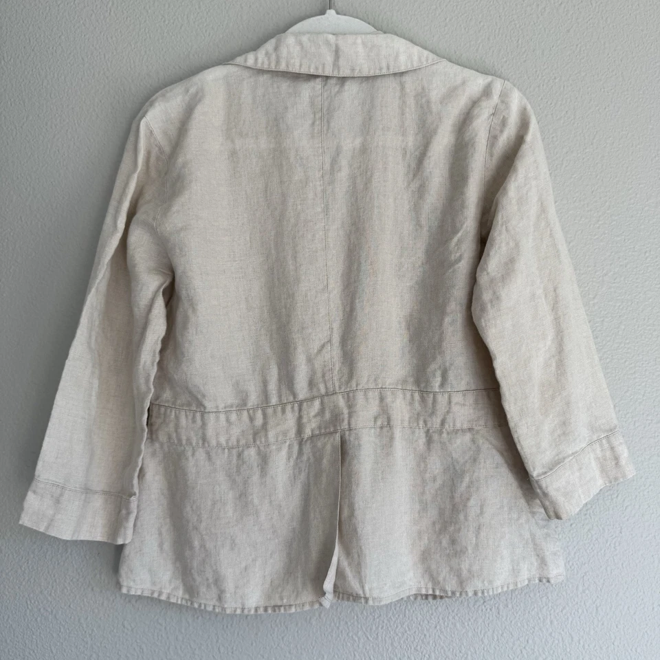 Vintage Covington Linen Shirt Womens Medium Beige Button Up Sustainable Neutral - Image 2 of 4