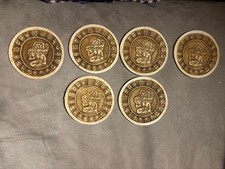 Vintage Aztec Calendar Sun Stone Coasters Set of 6 Green Mexican Deco