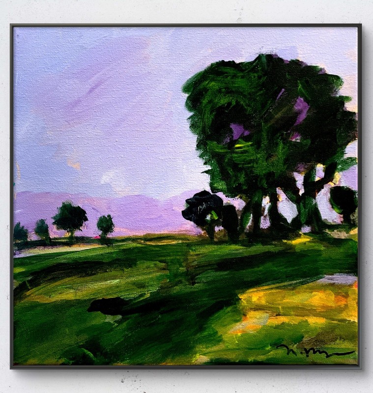 Mary Myers Original Abstract Expressionism 10x10 Purple Tree Landscape Signed
