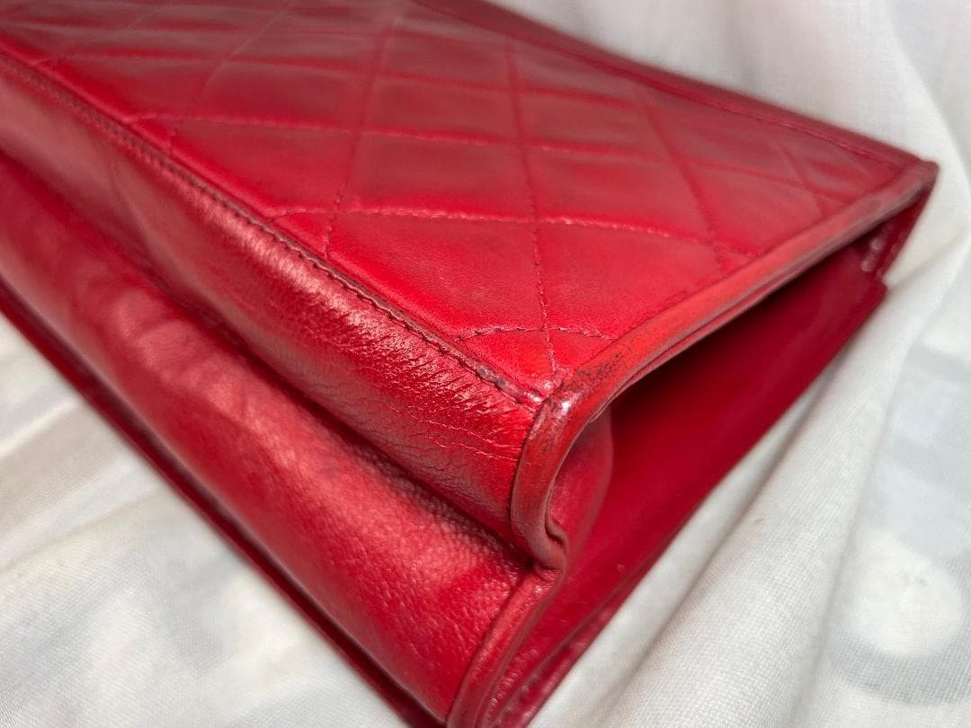 CHANEL Lambskin Quilted Small Single Flap Red Shoulder Bag Repainted G167 thumbnail 17