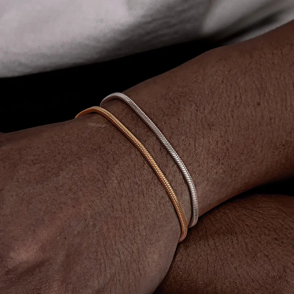 Stainless Steel Snake Chain Bracelet Men Box Link Adjustable Metal Tone Jewelry - Image 3 of 4