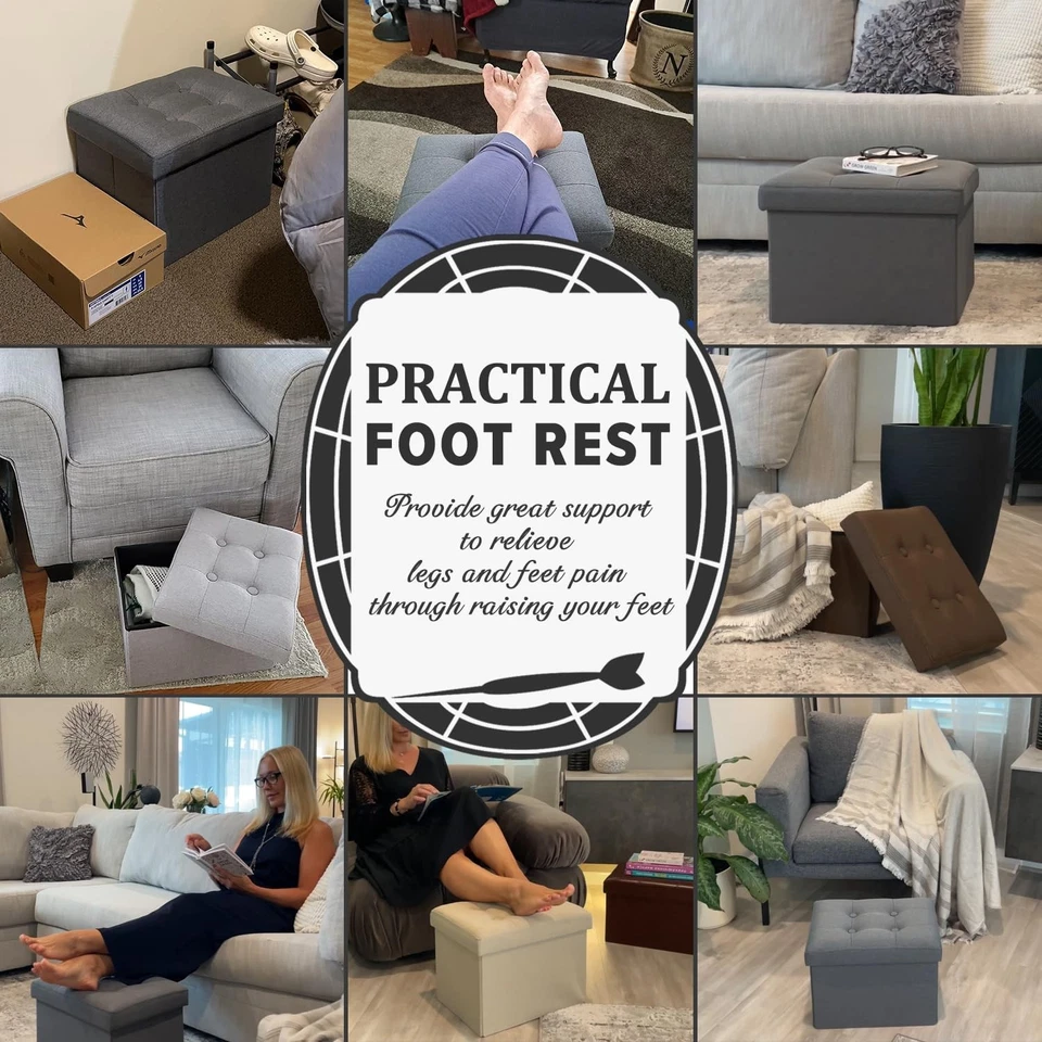 Ottoman Storage Ottoman with Storage Small Foot Rest Stool Under Desk Stool S... - Image 3 of 4