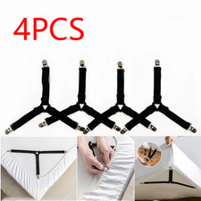 4 Bed Sheet Fasteners Adjustable Durable Suspenders Straps Mattress Covers Clips