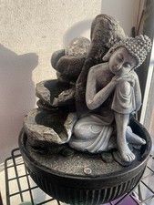 Indoor Table Water Fountain Buddha Sits Meditation Statue Light w/ Crystal Ball