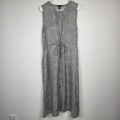 EILEEN FISHER Womens Dress Sleeveless Button Front Silk Blend Pockets  Drawstring | eBay