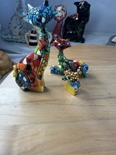 3 cat figurines handcrafted mosaic art pieces, styles Barcelona, Spain. (AB)