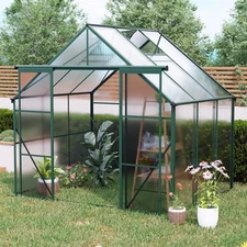 8x6 FT Polycarbonate Greenhouse with Double Doors & Adjustable Roof for Garden