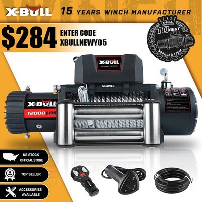 X-BULL Electric Winch 12000LBS 12V Steel Cable Towing Truck 4WD Trailer 4X4 SUV