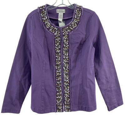 Draper's & Damon's Purple Beaded Jacket Women s Size Small Cotton Blend NWT