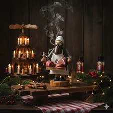 KWO Erzgebirgische Volskunst Germany Incense Smoker Wooden Butcher Meat Salesman