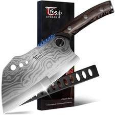 Meat Cleaver Chef Knife with Sheath 7.7 Inch Butcher Knife with Herb Stripper...