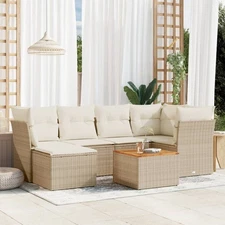 Garden Sofa Set Beige Poly Rattan Large Modular Garden Sofa Set