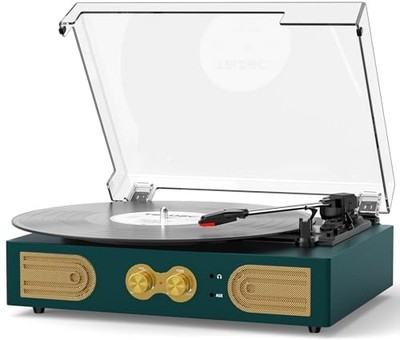 Vinyl Record Player with Built-in Speakers, Vintage 3-Speed Dark Green