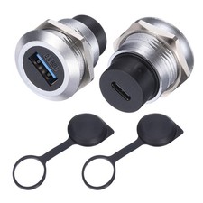 USB 3.0 to Type-C Panel Mount Socket Connector Round Silver 2Pcs