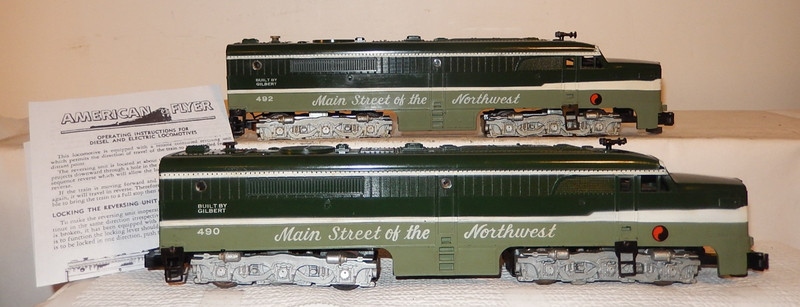 American Flyer Rare 490+2 Dual Motor Northern Pacific Diesel Set Close to New