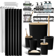 Clara Clark Black Bathroom Set, Shower Curtain Set and Shower Caddy Hanging