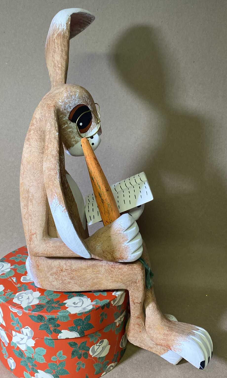 1998 Rory Alvarez Wooden Rabbit 21” Carved Statue Signed By Artist