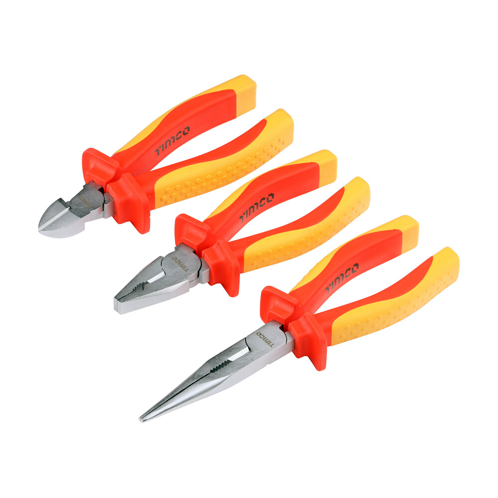 Timco VDE Pliers Set Cutters Gripping Snipping Insulated Electrical 1000V - 3pcs