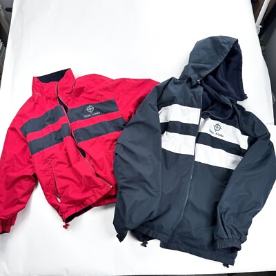 2 Sitka Alaska Jackets Red (M) & Blue (2XL) Windbreaker Hooded Coat Lot Cruise