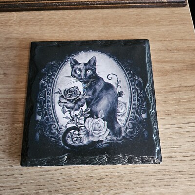 Alchemy Gothic Paracelsus Schwarze Katze und Rose Cermanic/Kork Untersetzer 