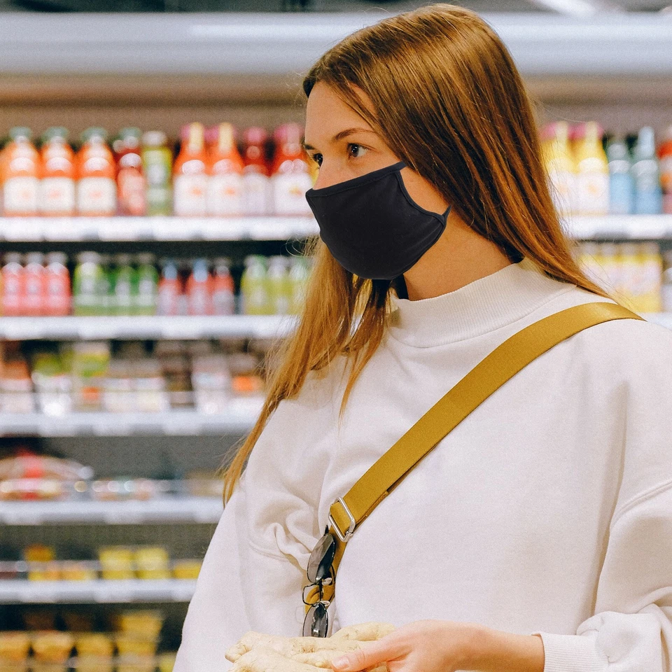 Mascarilla facial lavable de algodón negro de doble capa 3 piezas/reutilizable unisex adulto Foto 3 de 4