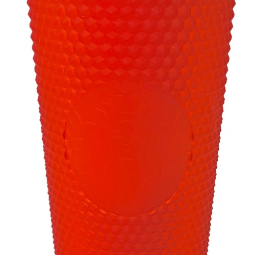 Starbucks 2021 Red Soft Touch Bling Studded Cold Cup 24oz Tumbler Neon Coral New - Picture 6 of 12