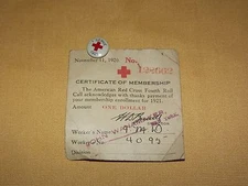 VINTAGE 1921 I SERVE RED CROSS PIN & CERTIFICATE OF MEMBERSHIP