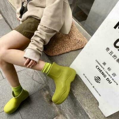 Womens 2021 Fashion PVC Round Toe Waterproof Ankle Rain Boots