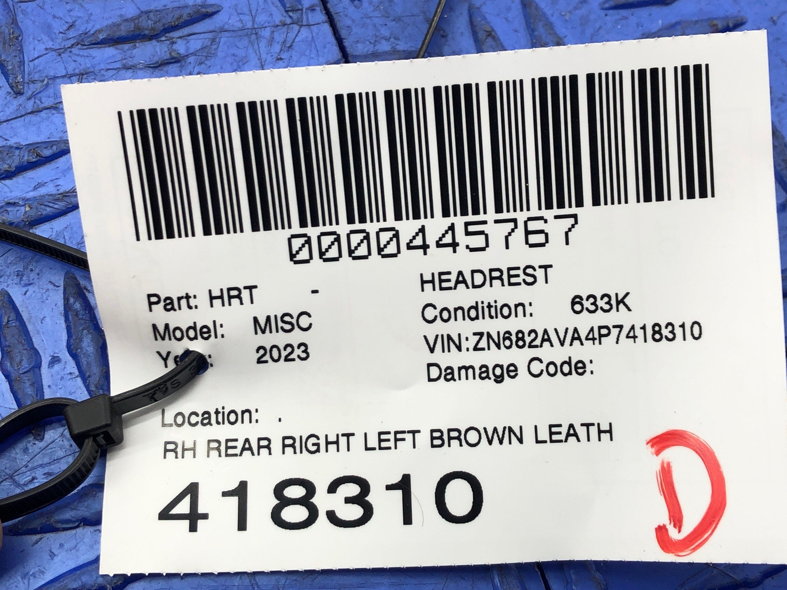 2023 MASERATI GRECALE REAR RIGHT LEFT BROWN LEATHER SEAT HEADREST OEM