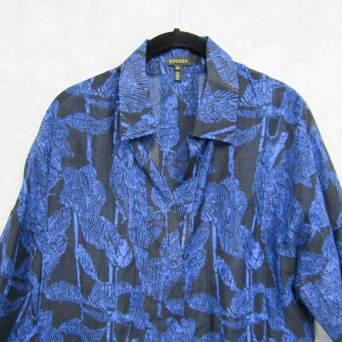 Escada Blouse Top Womens 36 Small Lightweight Nizza Abstract Leaf Print Blue - Picture 3 of 9