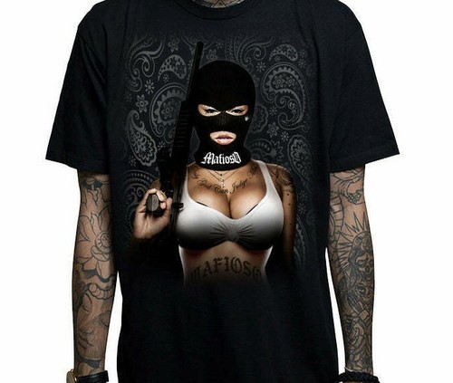 Mafioso Ride or Die Guns Máscara de Esquí con Capucha Busty Sexy Mujer AK-47 Camisa Gángster - Imagen 6 de 8