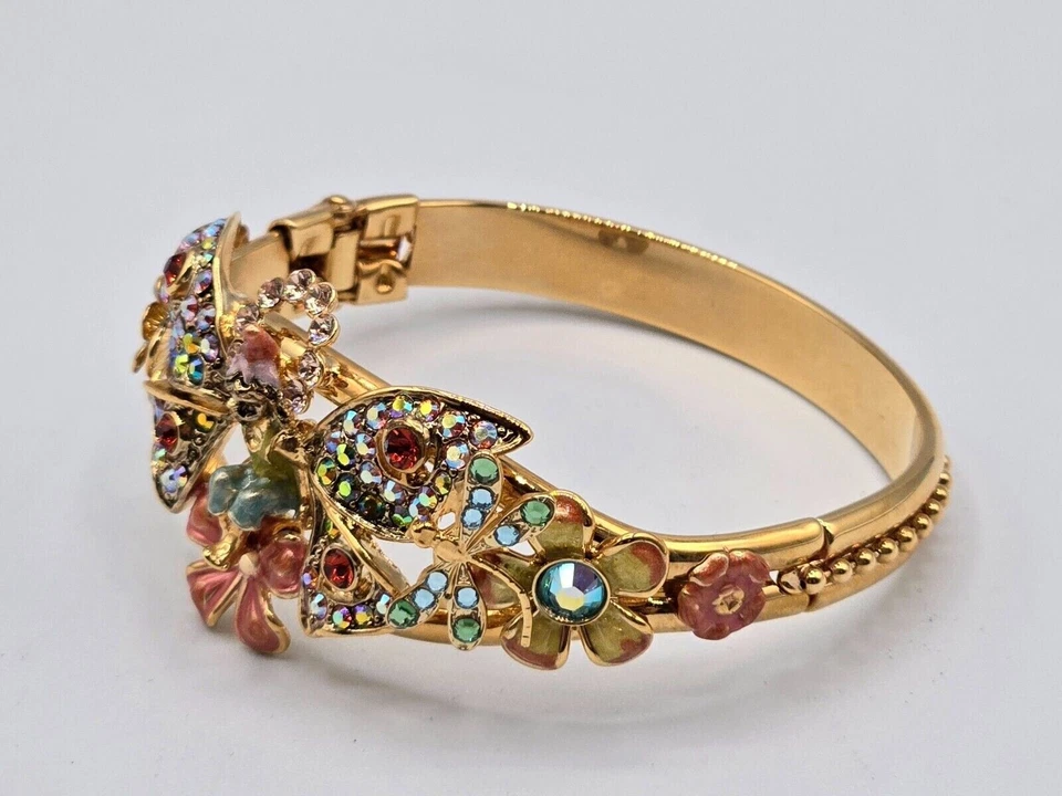 Brazalete Kirks Folly Fairy Aura tono dorado esmalte flores y cristales con bisagras Foto 3 de 4