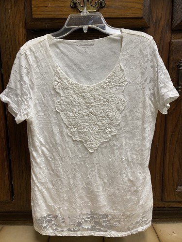 Coldwater Creek Women's Top Embroidered Short Sleeve White Size S (8)
