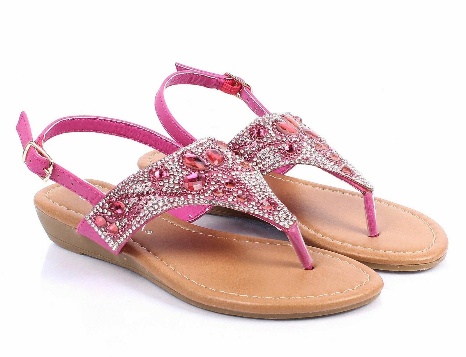 Fuchsia Blink Glitter Kids Girls Rhinestone Sandals Youth Dress Shoes
