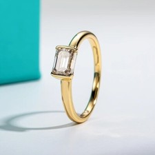 1 Carat Emerald Cut Lab-Created D Colour Ring Yellow Gold Diamond Test Pass US:8