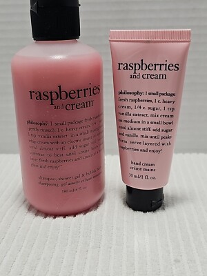 Philosophy Shampoo,Shower Gel/Bubble Bath Raspberries Cream 6 oz-Hand Cream 1 Oz