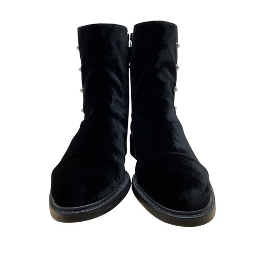 Stuart Weitzman Black Velvet Mid-Calf Boots Pearl Button Accents & Zipper Sz 11M - Picture 2 of 9