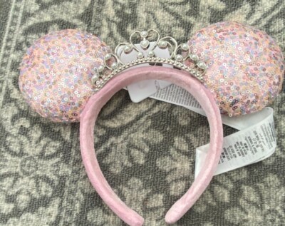 Disney Pink Sequin Ears with Silver Tiara Disney Parks Minnie Mouse Tiara Princess Pink Sequin Ears  main image 2