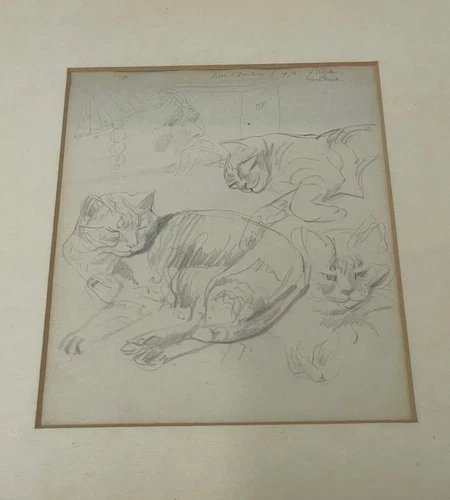 Arnrid Banniza Johnston 1895-1972 Cat Studies Pencil Drawing - w/ Provenance