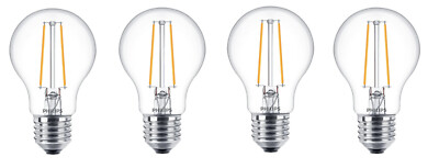 4x Philips LED Filament Birne E27 warmweiß 1,5W = 15W 470lm EEK:F (Spektrum A-G)