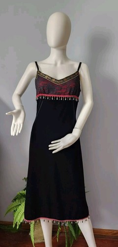 Betsey Johnson NY VTG Slip Dress Y2K Stretch Velvet Floral Lace Beaded Sz L - Picture 3 of 24