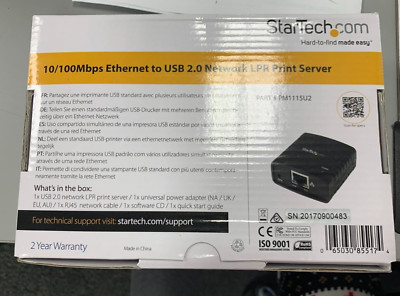 New StarTech 10/100mbps Ethernet to USB 2.0 Network LPR Print Server