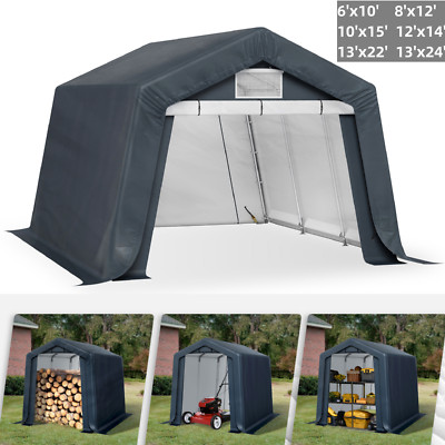Outdoor Storage Shelter Shed Garage Carport Heavy Duty 12x14' 10x15' 13x22' Gray