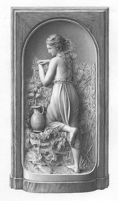 PRETTY YOUNG NAKED NUDE TOPLESS FARM GIRL at WELL, Old 1875 Art Print ...