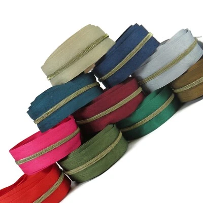 Brass Teeth Continuous Zip #3 Nylon Coil Zip - sold by the meter