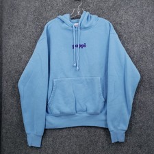Poppi Future of Soda Graphic Hoodie Womens XL Blue Pullover Fleece Sweatshirt