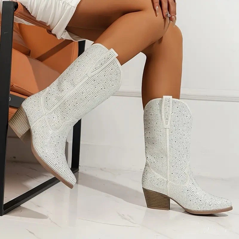 Country Country Brillo Blanco Estrás Brillo Disco Vaquera Western Foto 2 de 4