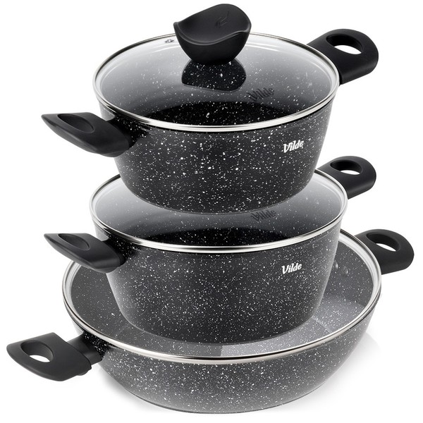 Topfset Kochtopf Set Mit Deckel Granit Induktion Schmorpfanne Vilde 3-Teilig-image